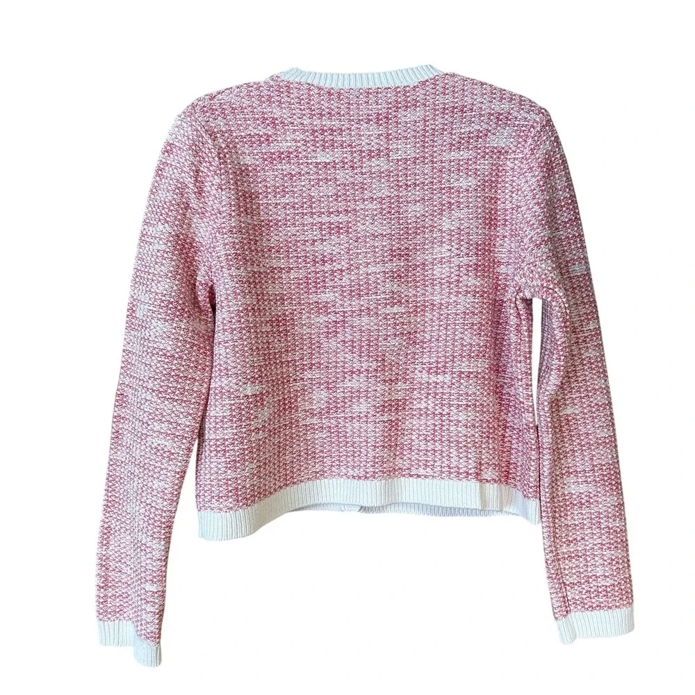 J.Crew Lady Cardigan Sweater‎ Womens Size L Pink White Tweed Knit Gold Buttons